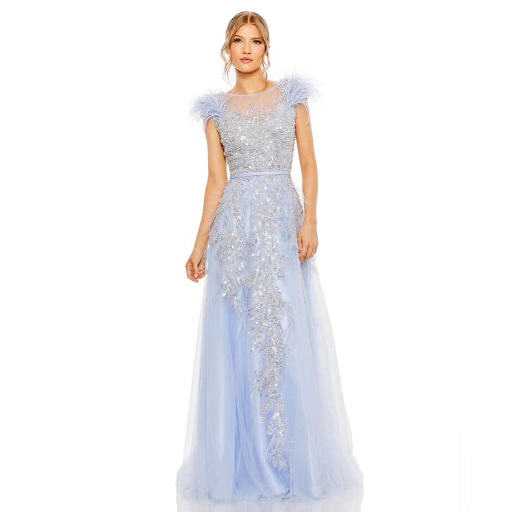 Mac Duggal Light Blue and Silver Embellished Maxi Dress